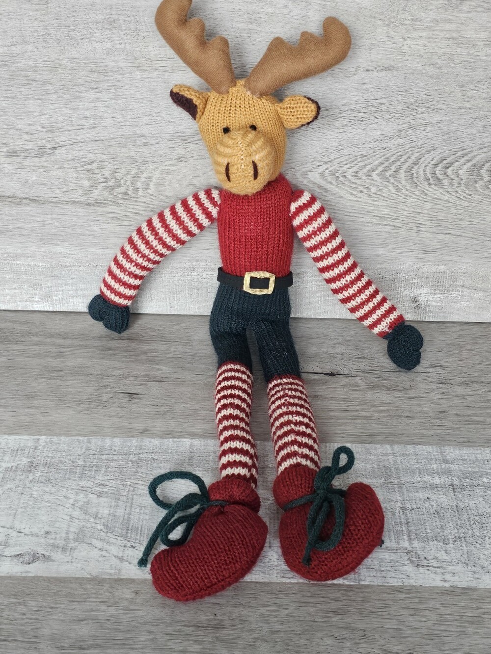 VTG 90s Christmas Plush Reindeer Elf Plush Long Legs Arms Red Green